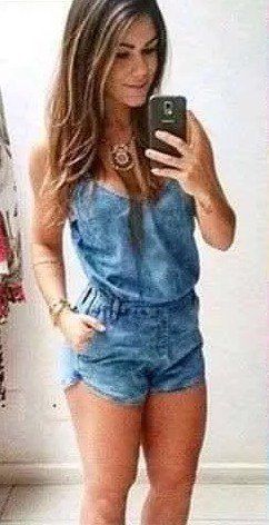 Macaquinho Jeans Alça